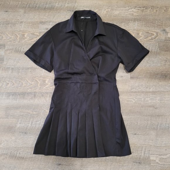 ZARA | Stretch Poplin Pleated Dress | Sz. S - Picture 4 of 8
